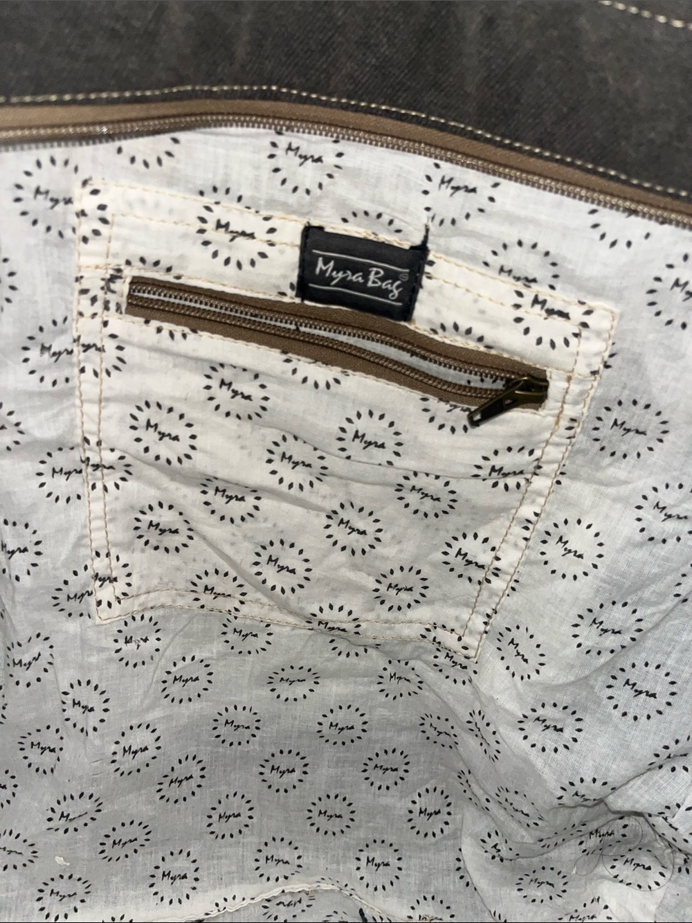 Myra Bag Welch Spring & Co. Large Canvas Tote with Brown Leather Straps - Picture 5 of 8